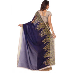 Mayawye Women's Faux Georgette Printed Saree With Unstitched Blouse 5.5Mtr (Blue)