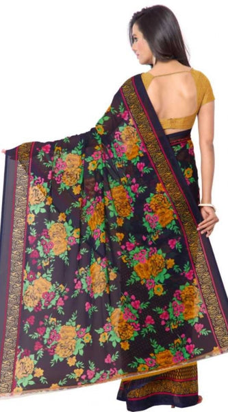 Mayawye Women's Faux Georgette Printed Saree With Unstitched Blouse 5.5Mtr (Gold)