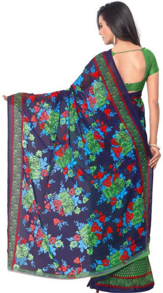 Mayawye Women's Faux Georgette Printed Saree With Unstitched Blouse 5.5Mtr (Green)