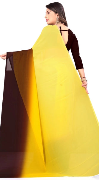Mayawye Women's Georgette Solid Saree With Unstitched Blouse 5.5Mtr (Yellow)