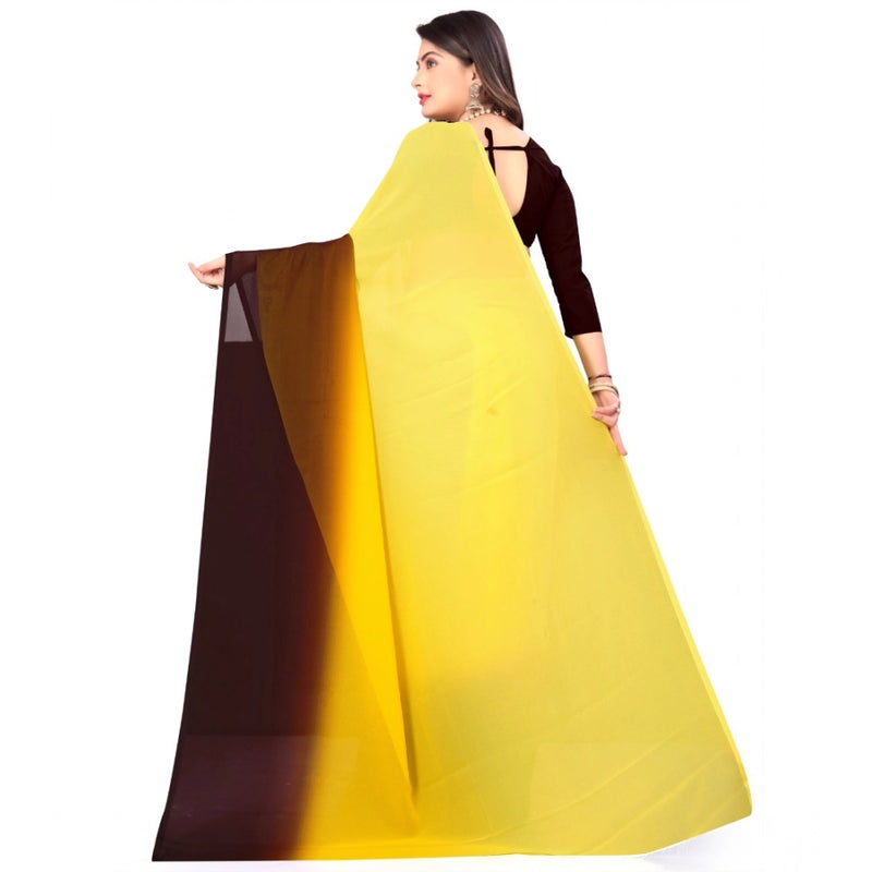 Mayawye Women's Georgette Solid Saree With Unstitched Blouse 5.5Mtr (Yellow)
