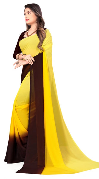 Mayawye Women's Georgette Solid Saree With Unstitched Blouse 5.5Mtr (Yellow)