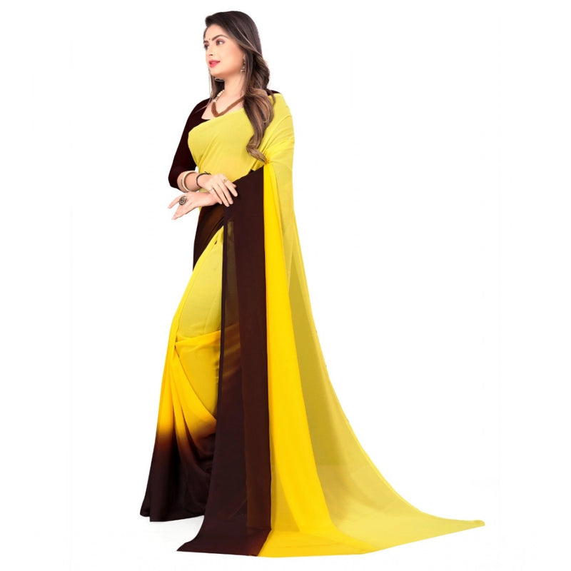 Mayawye Women's Georgette Solid Saree With Unstitched Blouse 5.5Mtr (Yellow)