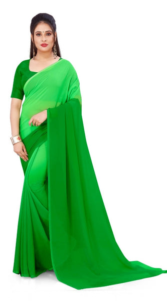 Mayawye Women's Georgette Solid Saree With Unstitched Blouse 5.5Mtr (Green)