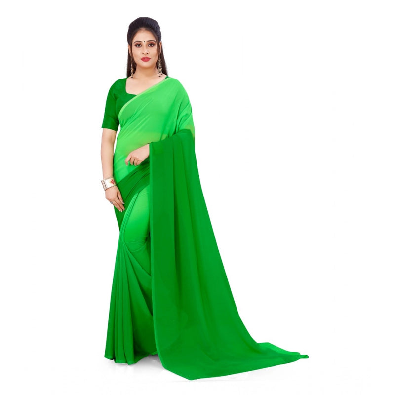 Mayawye Women's Georgette Solid Saree With Unstitched Blouse 5.5Mtr (Green)