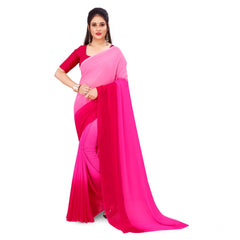 Mayawye Women's Georgette Solid Saree With Unstitched Blouse 5.5Mtr (Pink)
