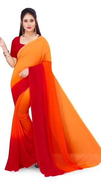 Mayawye Women's Georgette Solid Saree With Unstitched Blouse 5.5Mtr (Orange)