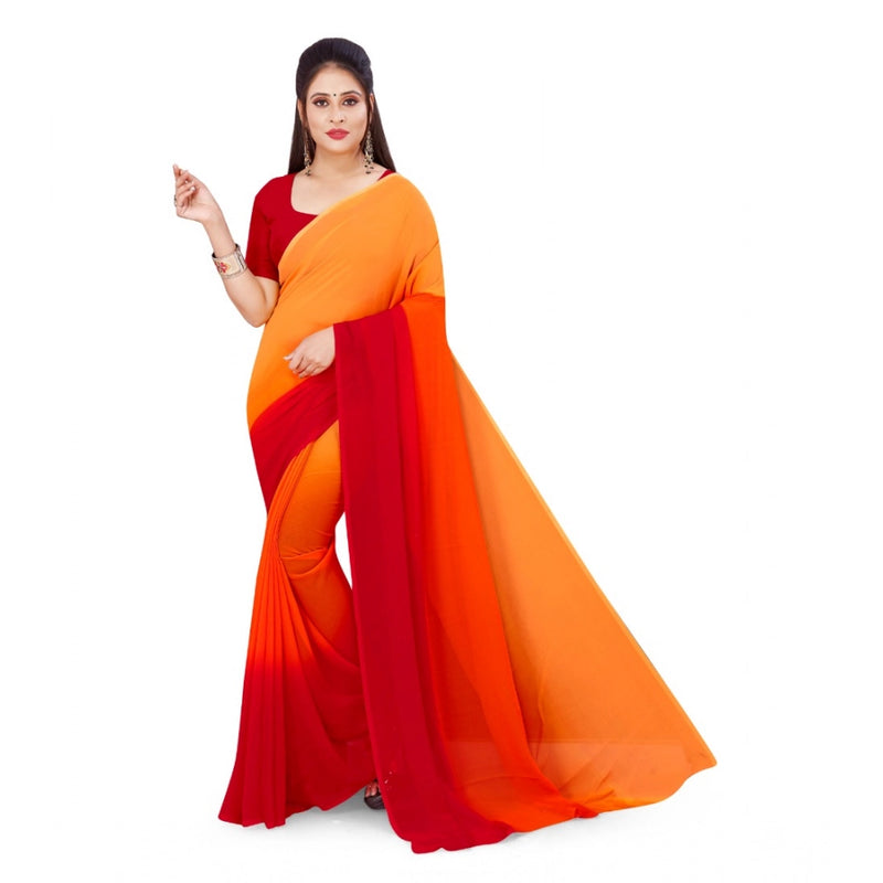 Mayawye Women's Georgette Solid Saree With Unstitched Blouse 5.5Mtr (Orange)