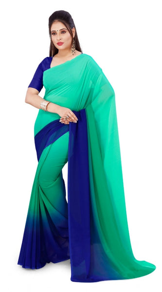 Mayawye Women's Georgette Solid Saree With Unstitched Blouse 5.5Mtr (Turquoise Green)