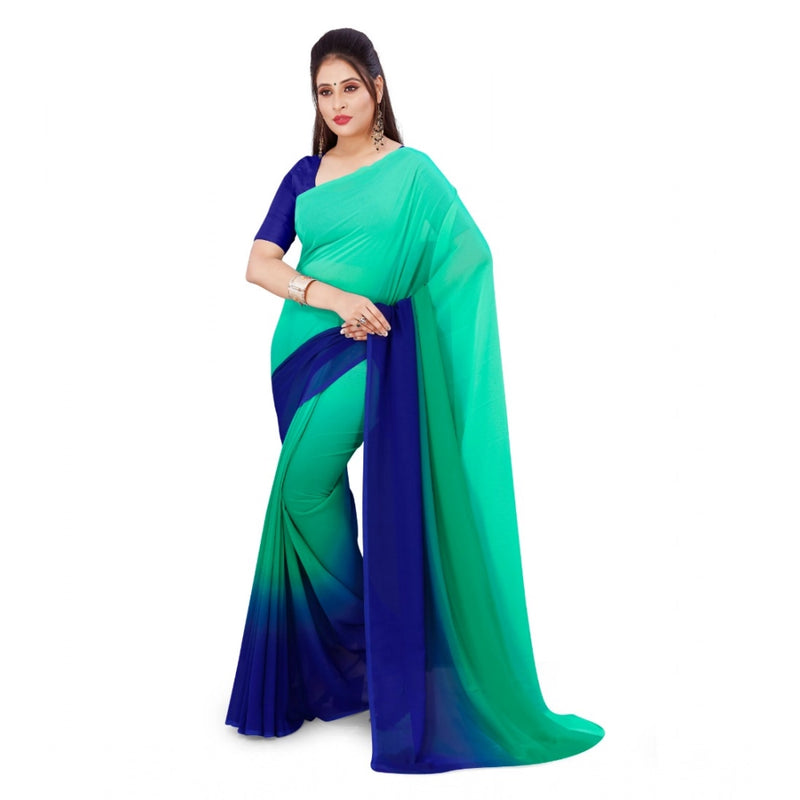 Mayawye Women's Georgette Solid Saree With Unstitched Blouse 5.5Mtr (Turquoise Green)