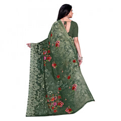 Mayawye Women's Faux Georgette Printed Saree With Unstitched Blouse 5.5Mtr (Green)