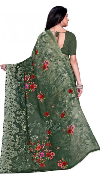 Mayawye Women's Faux Georgette Printed Saree With Unstitched Blouse 5.5Mtr (Green)