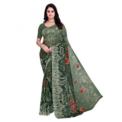 Mayawye Women's Faux Georgette Printed Saree With Unstitched Blouse 5.5Mtr (Green)