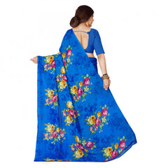 Mayawye Women's Faux Georgette Printed Saree With Unstitched Blouse 5.5Mtr (Blue)
