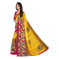 Mayawye Women's Faux Georgette Printed Saree With Unstitched Blouse 5.5Mtr (Yellow)