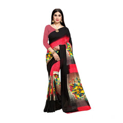 Mayawye Women's Georgette Printed Saree With Unstitched Blouse 5.5Mtr (Pink)