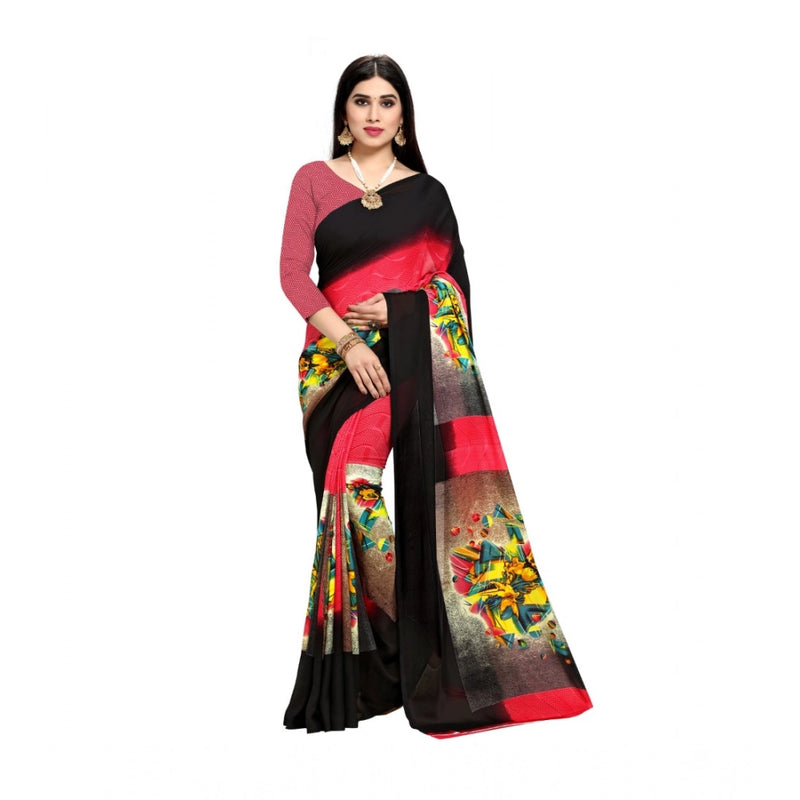 Mayawye Women's Georgette Printed Saree With Unstitched Blouse 5.5Mtr (Pink)