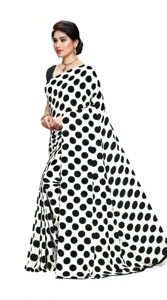 Mayawye Women's Georgette Printed Saree With Unstitched Blouse 5.5Mtr (W.Black)