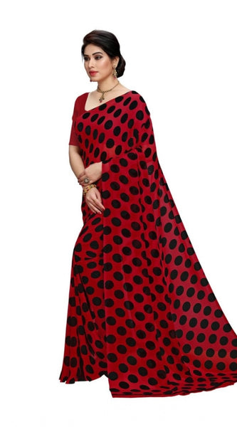 Mayawye Women's Georgette Printed Saree With Unstitched Blouse 5.5Mtr (R.Black)