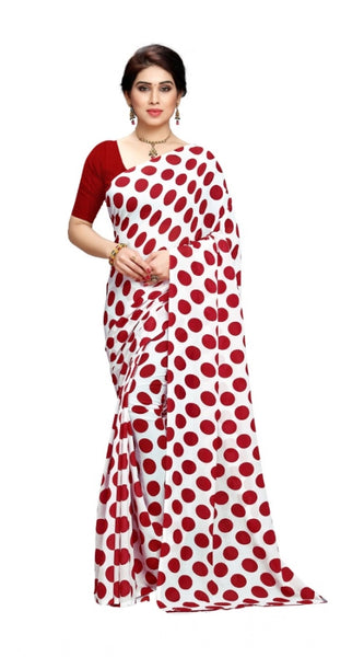 Mayawye Women's Georgette Printed Saree With Unstitched Blouse 5.5Mtr (W.Red)