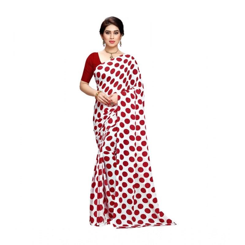 Mayawye Women's Georgette Printed Saree With Unstitched Blouse 5.5Mtr (W.Red)