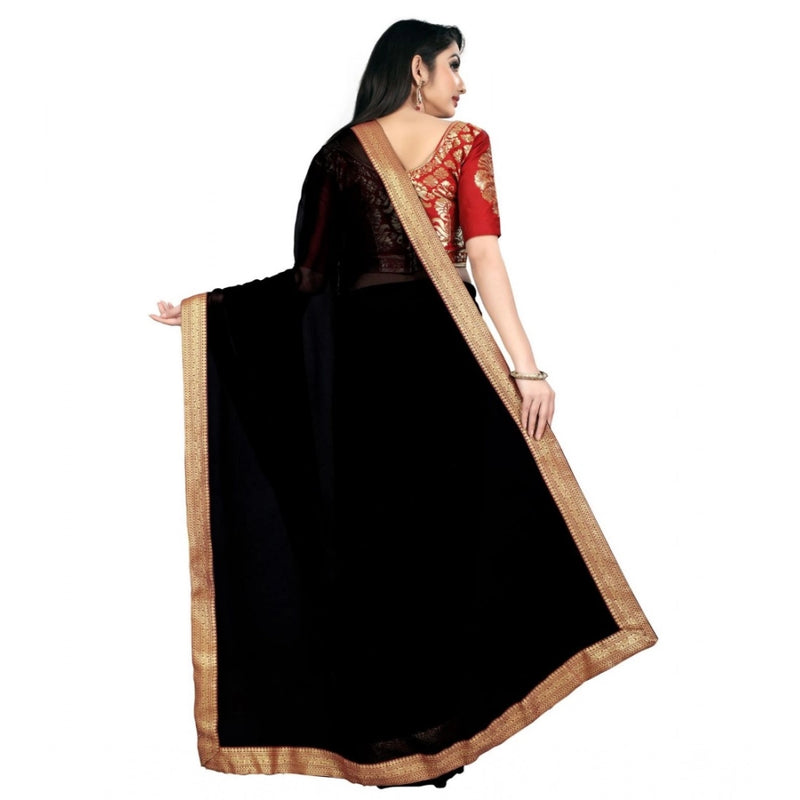 Mayawye Women's Chiifon Saree Printed Saree With Unstitched Blouse 5.5Mtr (Black)