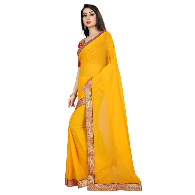 Mayawye Women's Chiifon Saree Printed Saree With Unstitched Blouse 5.5Mtr (Yellow)