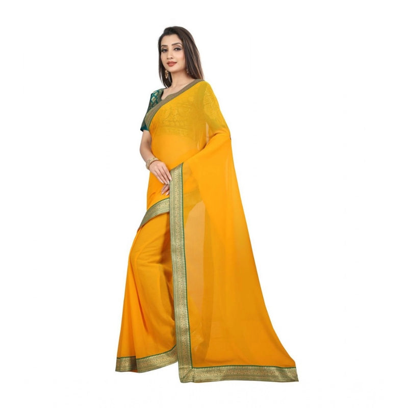 Mayawye Women's Chiifon Saree Printed Saree With Unstitched Blouse 5.5Mtr (Yellow)