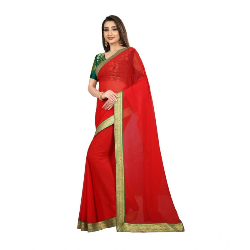Mayawye Women's Chiifon Saree Printed Saree With Unstitched Blouse 5.5Mtr (Red)