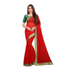 Mayawye Women's Chiifon Saree Printed Saree With Unstitched Blouse 5.5Mtr (Red)