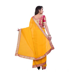 Mayawye Women's Chiifon Saree Printed Saree With Unstitched Blouse 5.5Mtr (Yellow)
