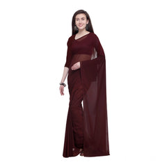 Mayawye Women's Dyed Solid Saree With Unstitched Blouse 5.5Mtr (Brown)