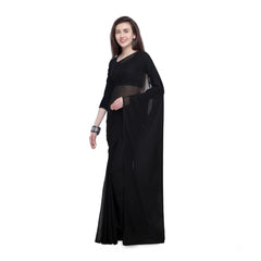 Mayawye Women's Dyed Solid Saree With Unstitched Blouse 5.5Mtr (Black)
