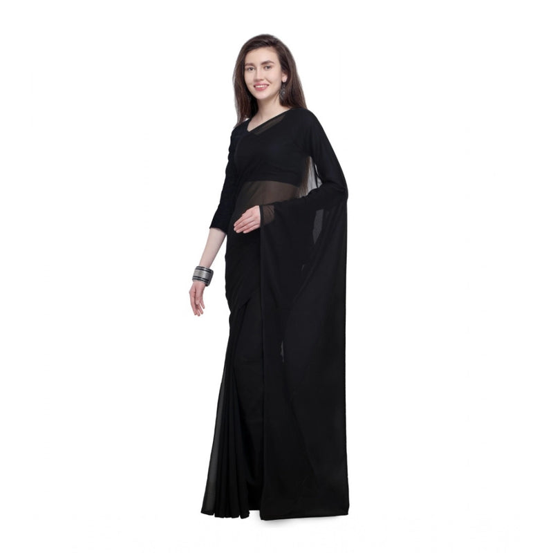 Mayawye Women's Dyed Solid Saree With Unstitched Blouse 5.5Mtr (Black)