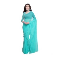 Mayawye Women's Dyed Solid Saree With Unstitched Blouse 5.5Mtr (Seablue)