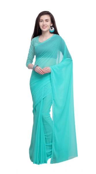 Mayawye Women's Dyed Solid Saree With Unstitched Blouse 5.5Mtr (Seablue)