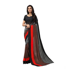 Mayawye Women's Georgette Printed Saree With Unstitched Blouse 5.5Mtr (Black)