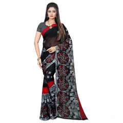 Mayawye Women's Georgette Printed Saree With Unstitched Blouse 5.5Mtr (Black)