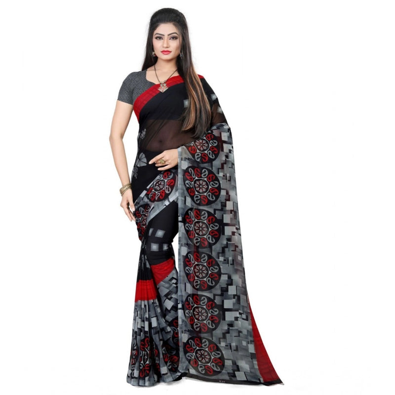 Mayawye Women's Georgette Printed Saree With Unstitched Blouse 5.5Mtr (Black)