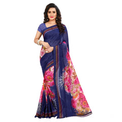 Mayawye Women's Georgette Printed Saree With Unstitched Blouse 5.5Mtr (Blue)