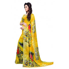 Mayawye Women's Faux Georgette Printed Saree With Unstitched Blouse 5.5Mtr (Yellow)