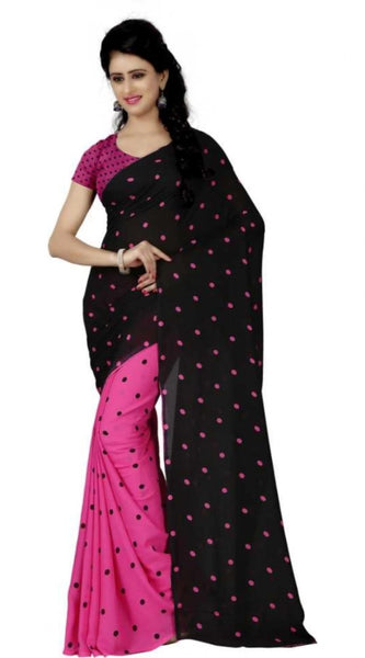 Mayawye Women's Faux Georgette Printed Saree With Unstitched Blouse 5.5Mtr (Pink)