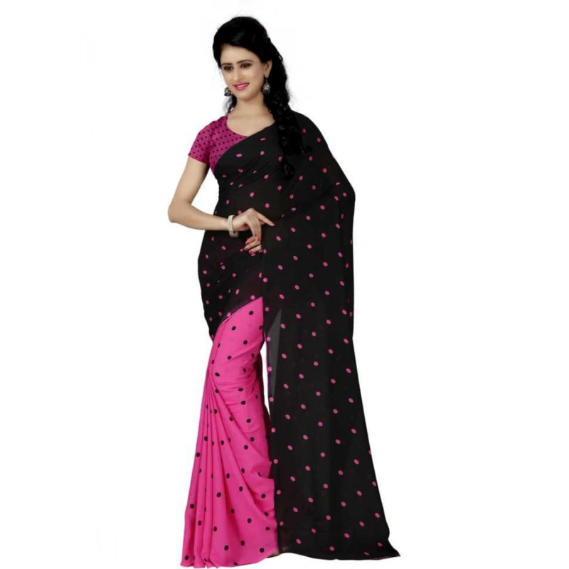Mayawye Women's Faux Georgette Printed Saree With Unstitched Blouse 5.5Mtr (Pink)