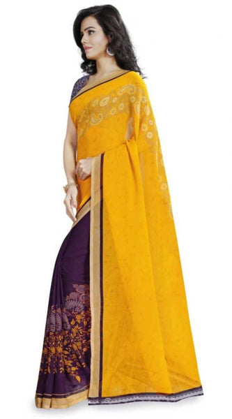 Mayawye Women's Faux Georgette Printed Saree With Unstitched Blouse 5.5Mtr (Yellow)