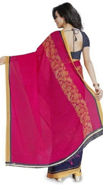 Mayawye Women's Faux Georgette Printed Saree With Unstitched Blouse 5.5Mtr (Pink)