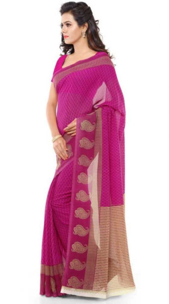 Mayawye Women's Faux Georgette Printed Saree With Unstitched Blouse 5.5Mtr (Pink)