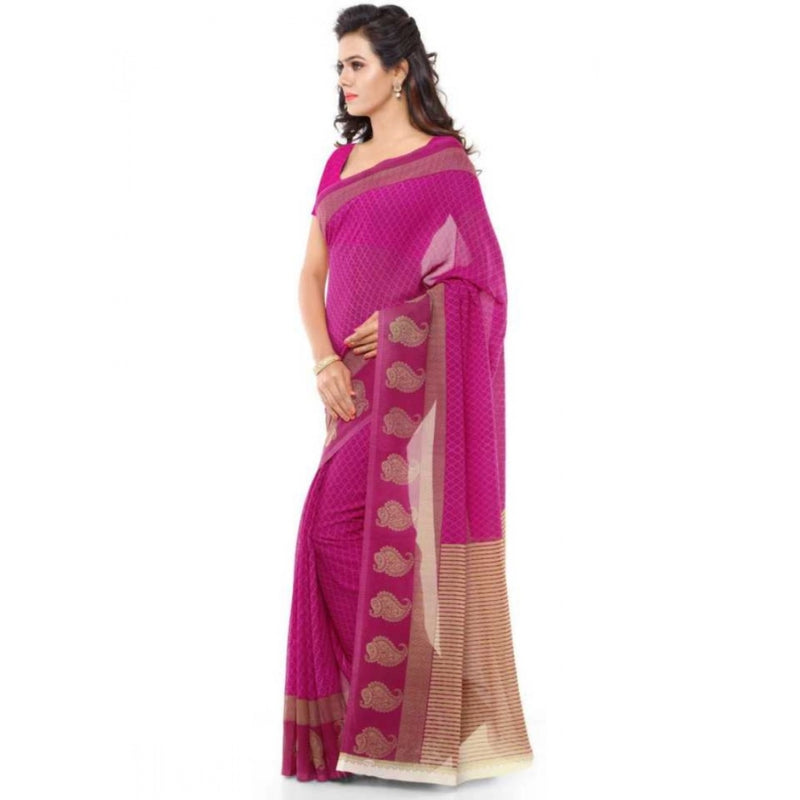 Mayawye Women's Faux Georgette Printed Saree With Unstitched Blouse 5.5Mtr (Pink)