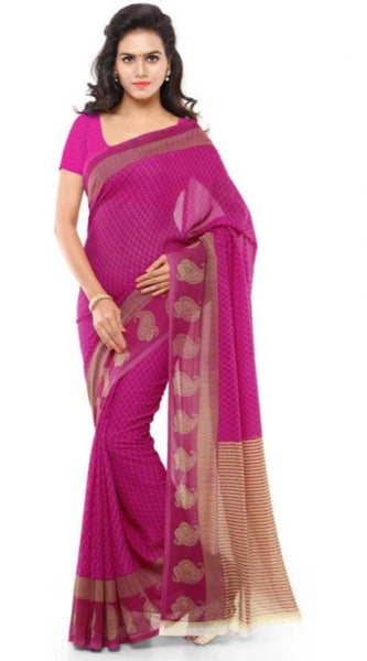 Mayawye Women's Faux Georgette Printed Saree With Unstitched Blouse 5.5Mtr (Pink)