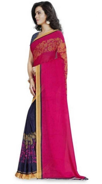 Mayawye Women's Faux Georgette Printed Saree With Unstitched Blouse 5.5Mtr (Pink)