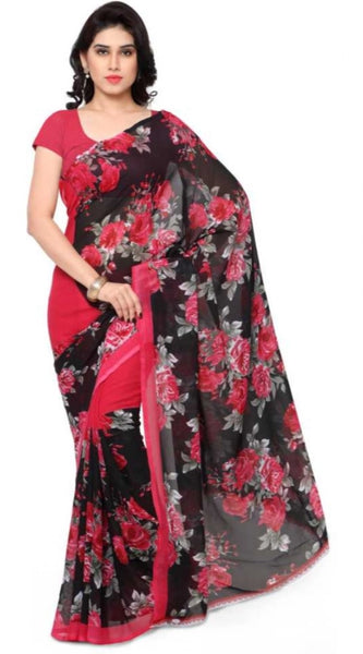 Mayawye Women's Faux Georgette Printed Saree With Unstitched Blouse 5.5Mtr (Pink)